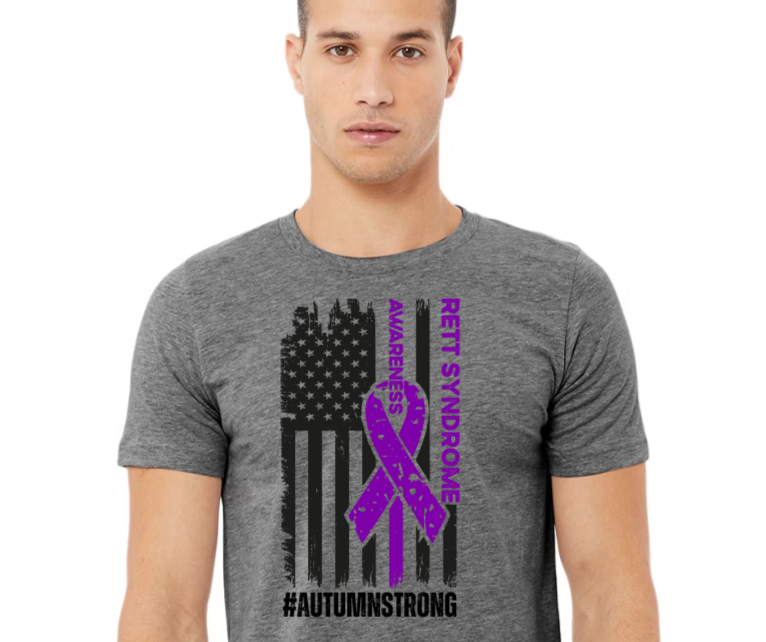 Unisex Grey Shirt-Rett Awareness (Autumn Rose) - Rett Syndrome American Flag- All Sizes